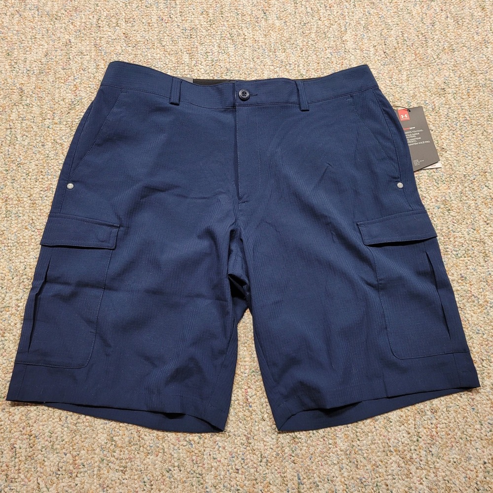 Under Armour Short Court Cargo Shorts Mens 34 Navy HeatGear Ripstop NWT 1253406